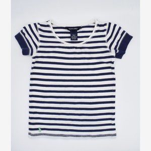 Ralph Lauren Girl's Size 6 White and Navy Blue Stripes Tee Shirt T-shirt